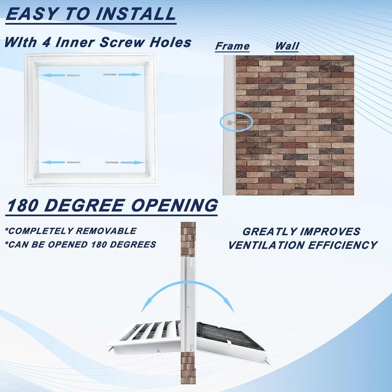 JONRIOX 22"*12" Gable Vent,Aluminum Alloy Wall Vent Shed Vents,with Removable Strainer and 180 Degree Opening Angle.Ideal for Attic,Shed,Garage,Play House,Coop.[Inside Dimensions:20"w X 10"h]-White 1 Pack - Image 4